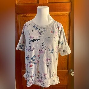 LOFT Floral Print 100% Cotton Women's Short Sleeve Top, Size M 🐝